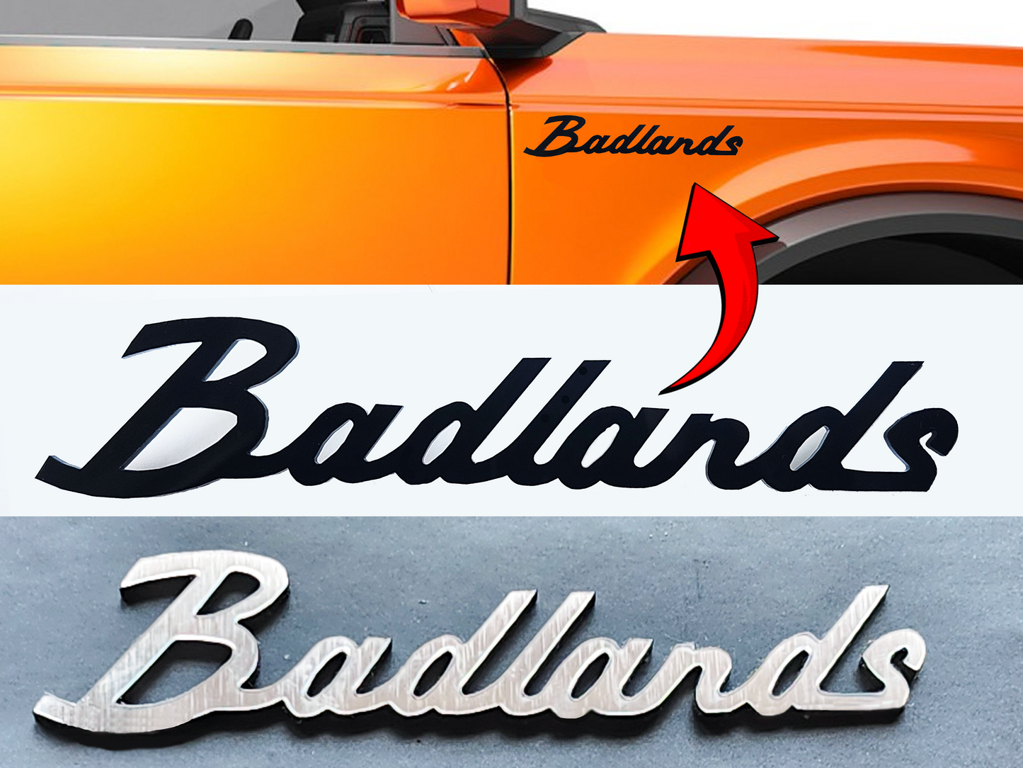 Classic Script Badlands Emblem Badge Logo for Ford Bronco / Sport SUV 4x4