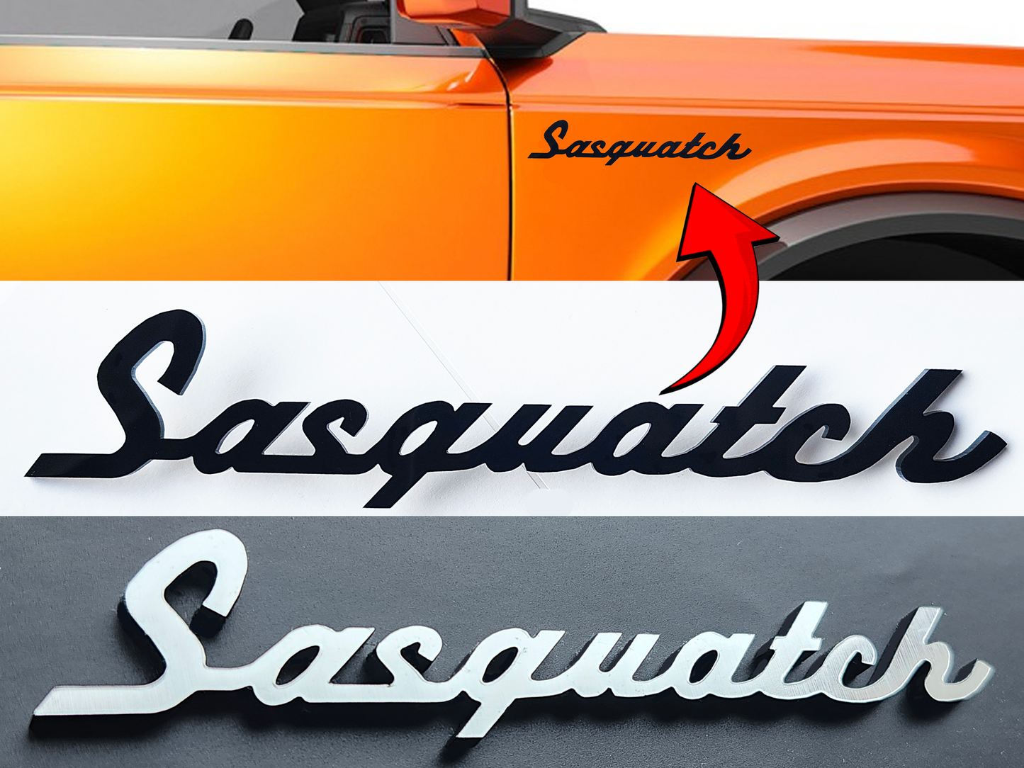 Classic Script Sasquatch Emblem Badge Logo for Ford Bronco / Sport SUV 4x4